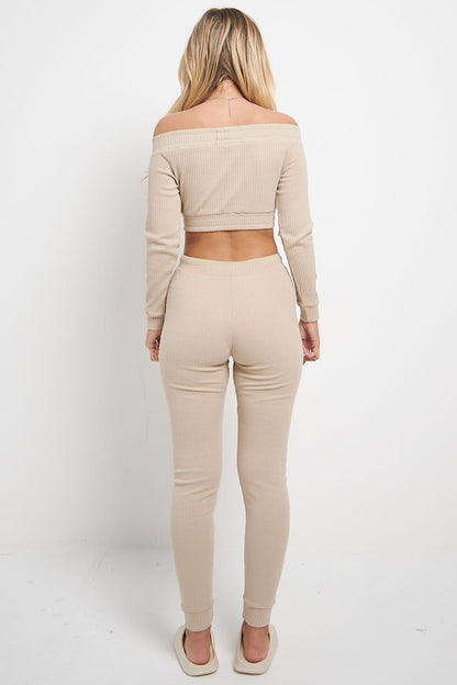 Ribbed Off-Shoulder Top and Leggings Set