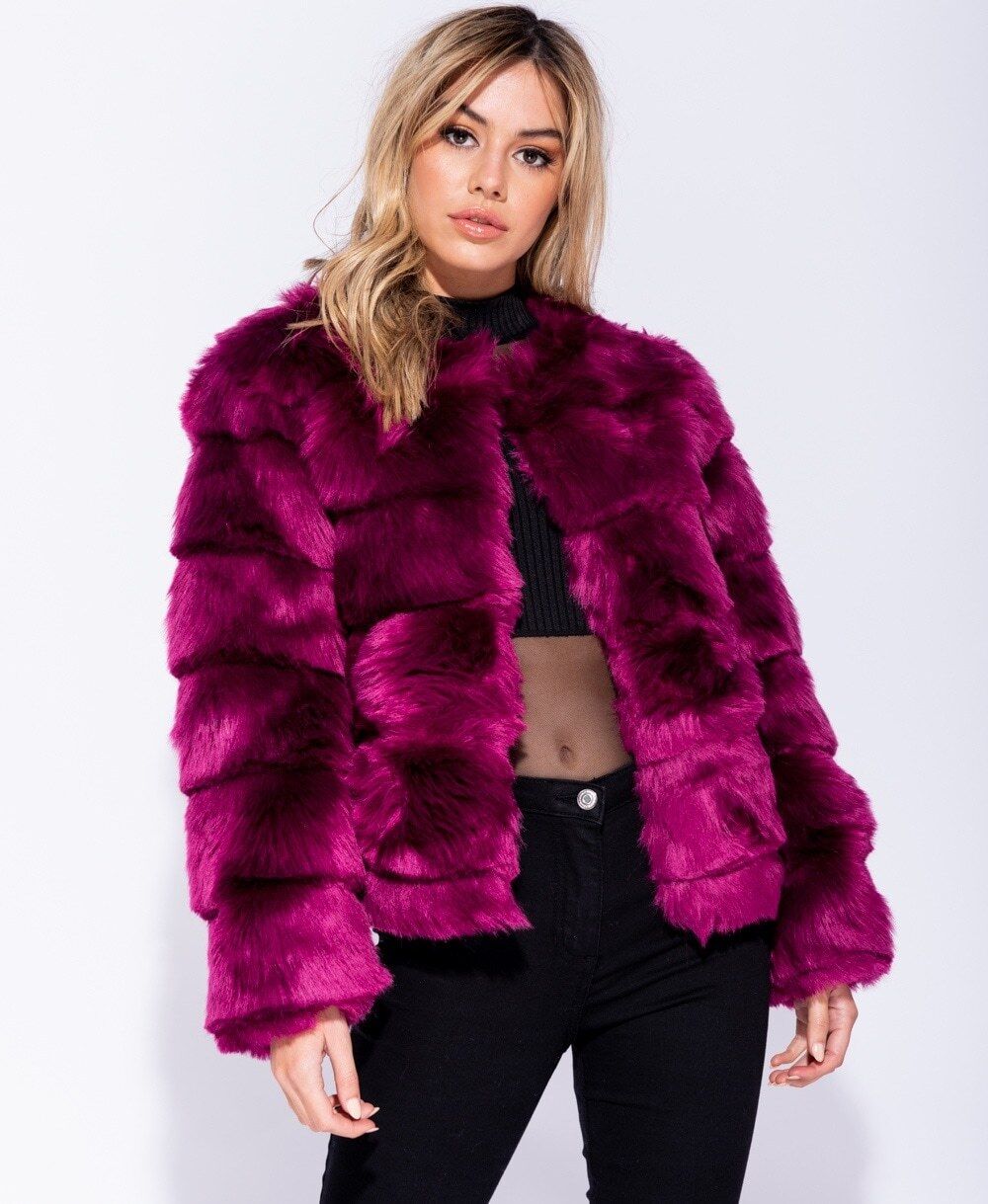 Faux Fur Jacket Formal Evening Party Satin Lined Coat