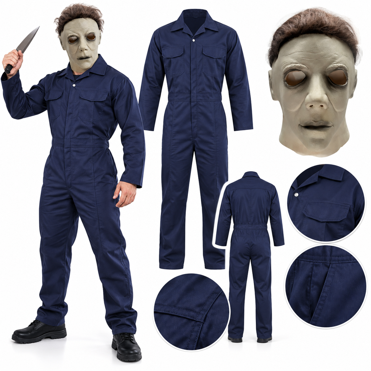 Ensemble costume d’Halloween Mike Myers pour enfant unisexe avec salopette et masque