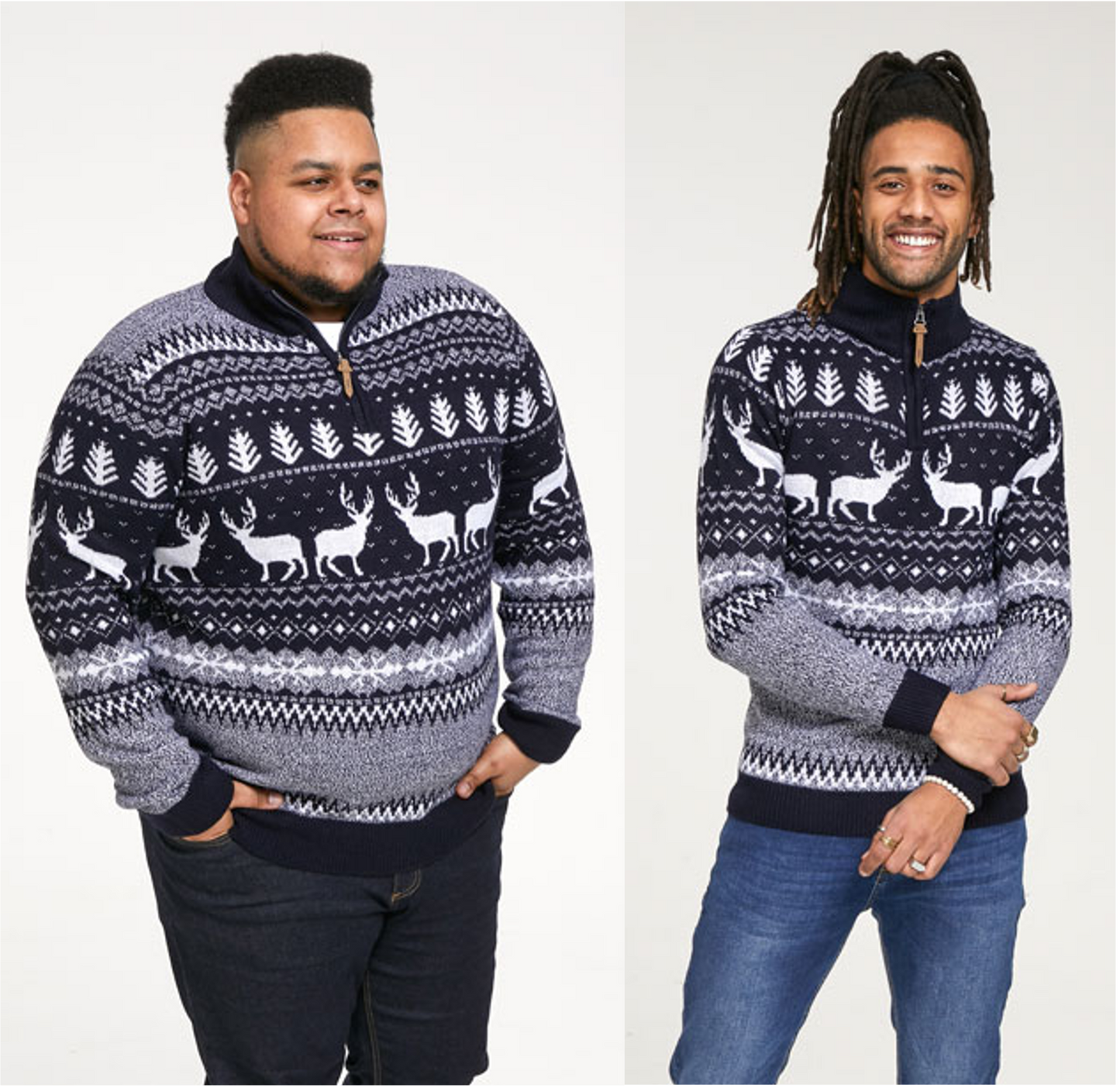 Duke D555 1/4 Zip Reindeer All-Over Print Knit Christmas Sweater