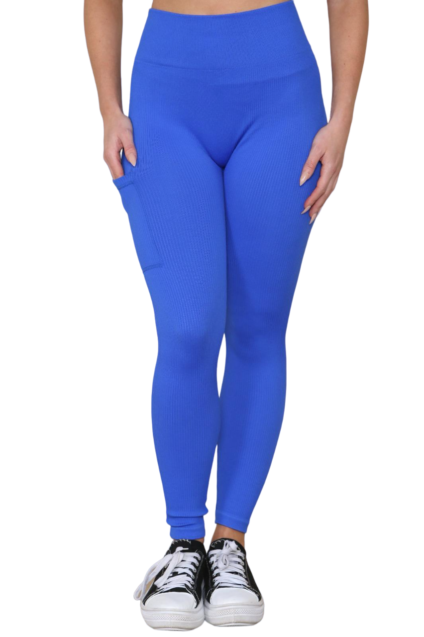 High Waisted Ribbed Leggings with Side Pocket