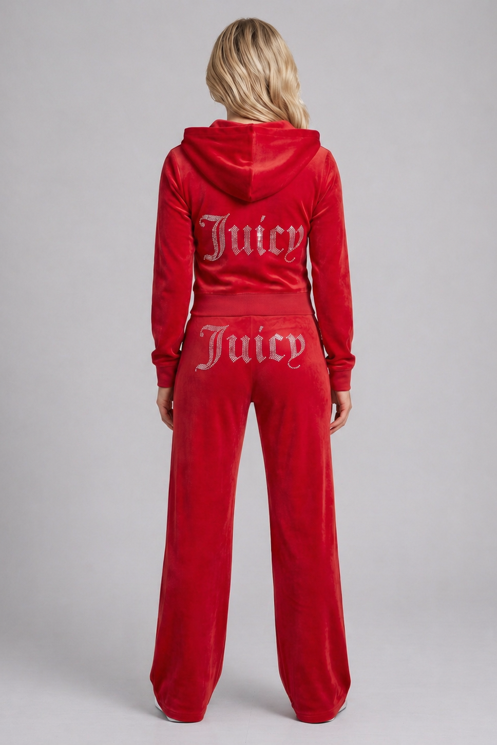 Cropped Hoodie & Jogger Juicy Rhinestone Velour Tracksuit Set