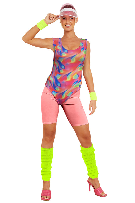 Retro Doll Rollerblade Barbie Costume Roller Disco 80s 90s Costume Workout 5-Piece Outfit Set