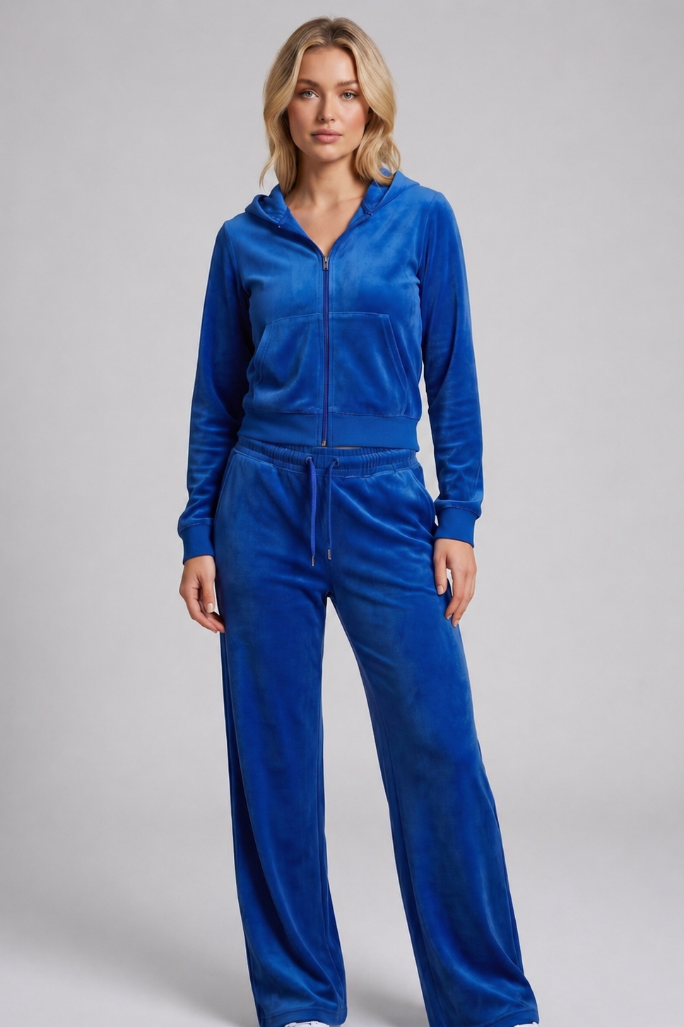 Cropped Hoodie & Jogger Juicy Rhinestone Velour Tracksuit Set