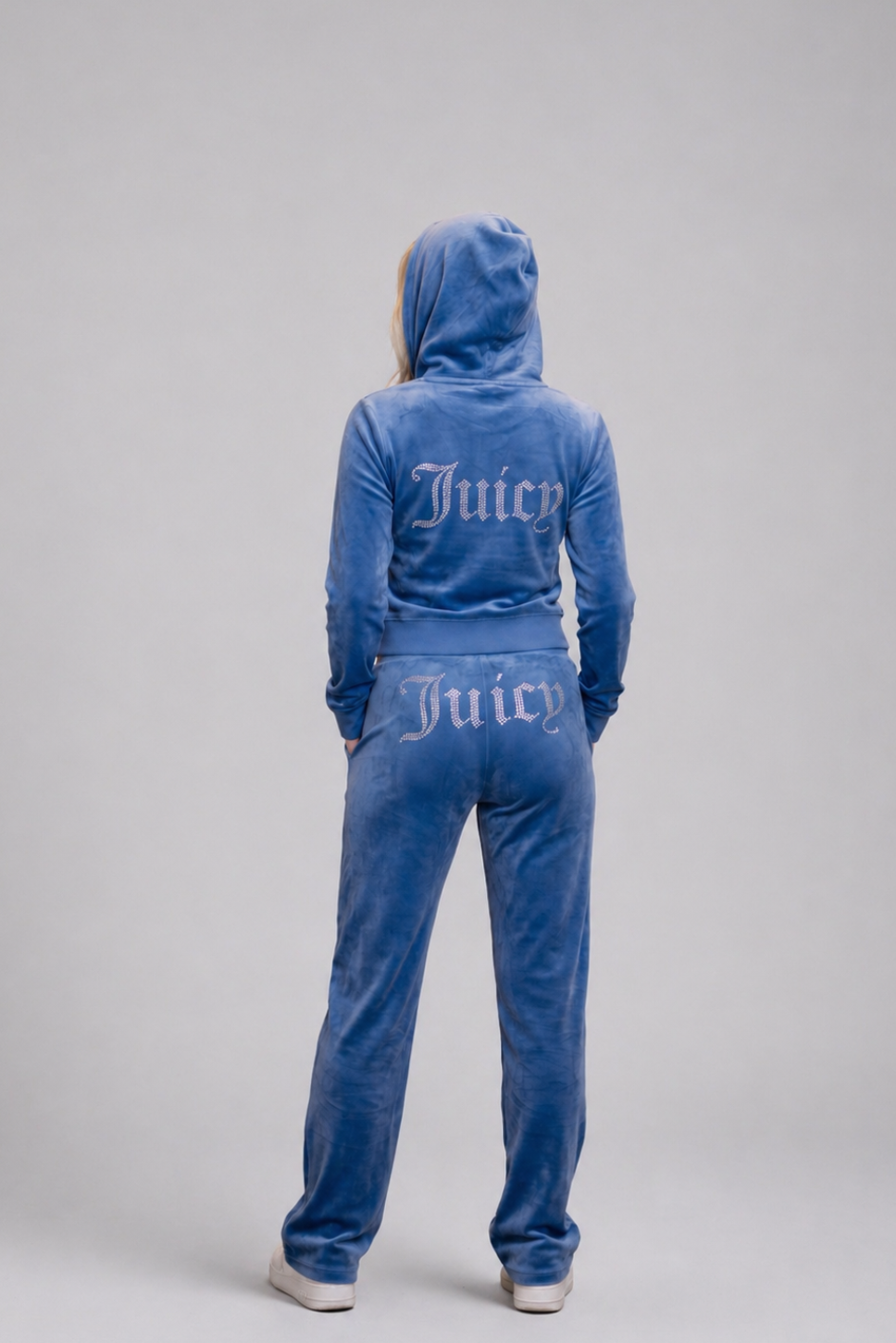 Cropped Hoodie & Jogger Juicy Rhinestone Velour Tracksuit Set