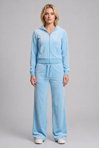 Cropped Hoodie & Jogger Juicy Rhinestone Velour Tracksuit Set
