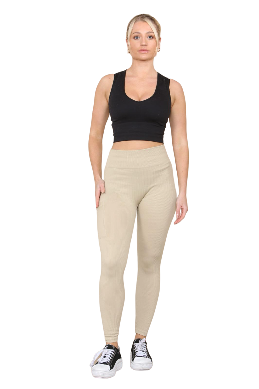 High Waisted Ribbed Leggings with Side Pocket