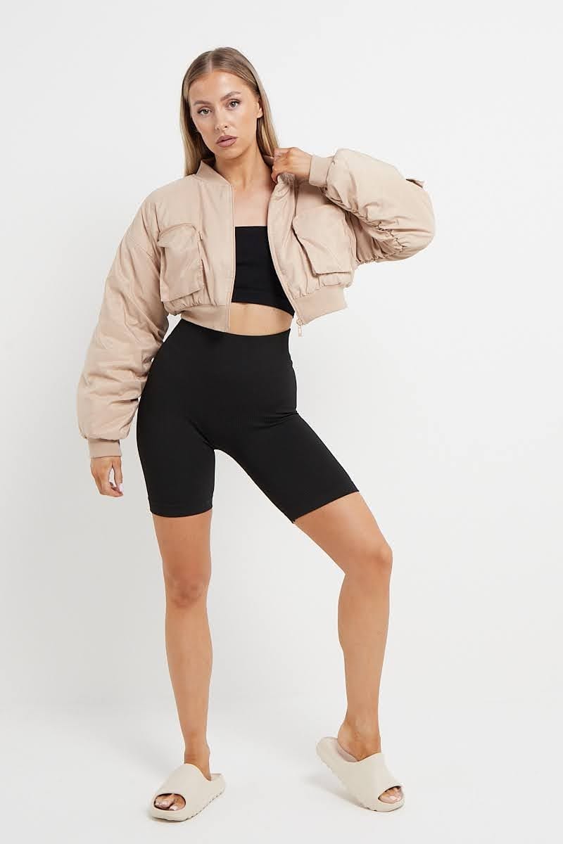 Cropped Utility Pocket Bomber Jacket