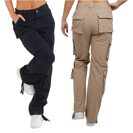 Combat Stretch Drawstring Hem Low Waist Cotton Cargo Trousers