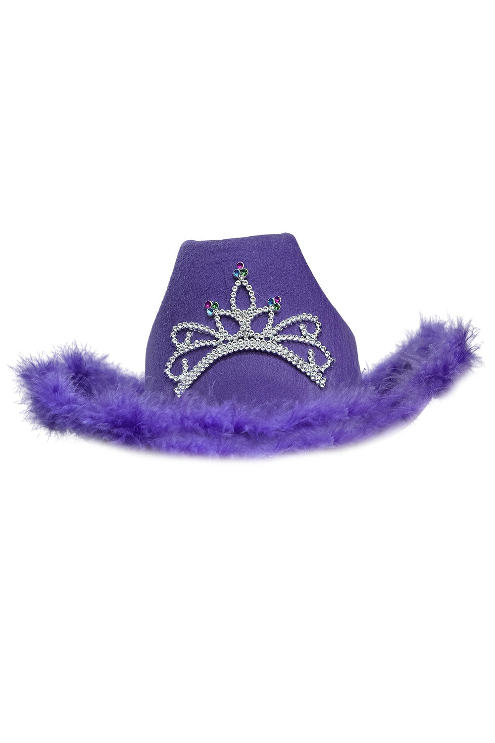 Cowboy Hat with Fluff Trim and Crown Gem Detail