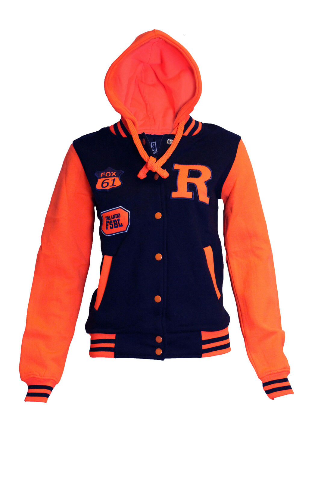 Children's "R" Logo Baseball Jackets. These Are Perfect For The Cooler Summer Days. They Are Press Stud Fastened At The Front.The Cuffs And Waist band Are Ribbed Elastic. 2 Pockets At the Front. Available In Sizes 3-14 In Black & Orange Option.