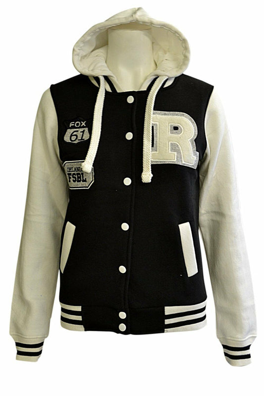 Children's "R" Logo Baseball Jackets. These Are Perfect For The Cooler Summer Days. They Are Press Stud Fastened At The Front.The Cuffs And Waist band Are Ribbed Elastic. 2 Pockets At the Front. Available In Sizes 3-14 In Black & White