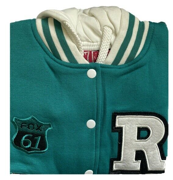 Children's "R" Logo Baseball Jackets. These Are Perfect For The Cooler Summer Days. They Are Press Stud Fastened At The Front.The Cuffs And Waist band Are Ribbed Elastic. 2 Pockets At the Front. Available In Sizes 3-14 In Jade.