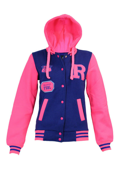 Children's "R" Logo Baseball Jackets. These Are Perfect For The Cooler Summer Days. They Are Press Stud Fastened At The Front.The Cuffs And Waist band Are Ribbed Elastic. 2 Pockets At the Front. Available In Sizes 3-14 In Navy & Pink Option.