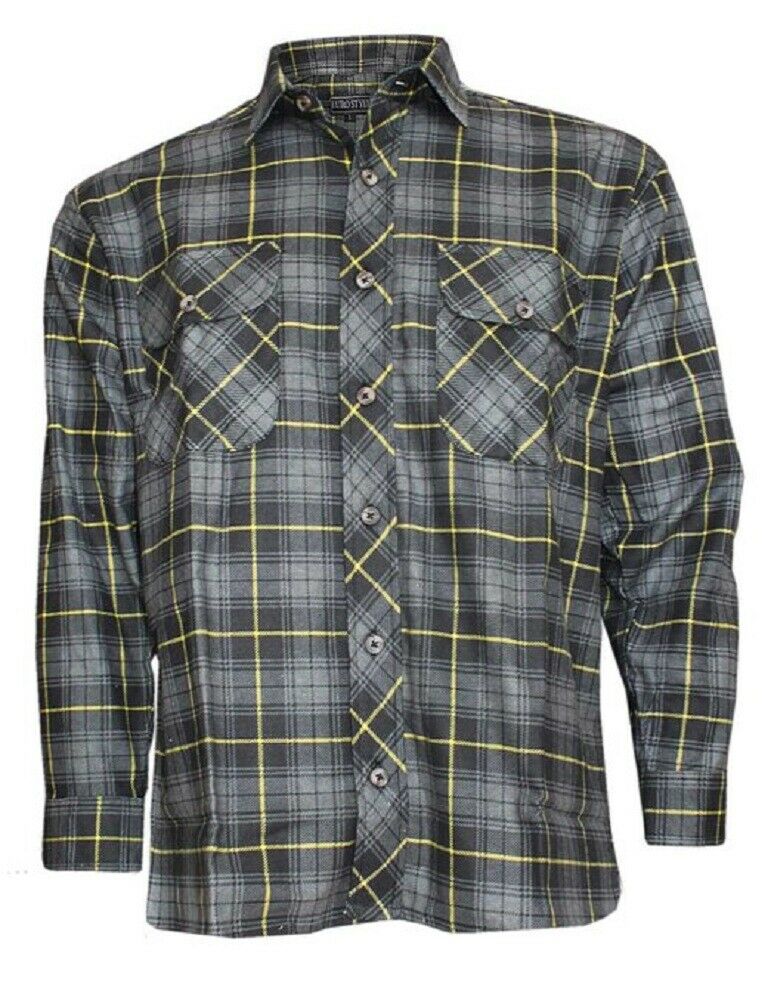 Men's Lumberjack Flannel  Shirt In Grey & Yellow check