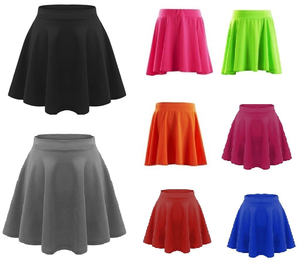 Girls Plain Skater Skirt In Multiple Colours.