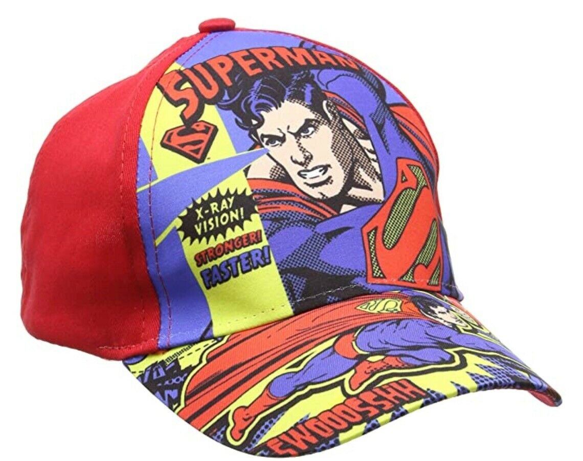 Boys Superman Baseball Cap In Red Comic Design Age 2-4 (52cms), 4-8 (54cms), 100% Cotton, Official Merchandise