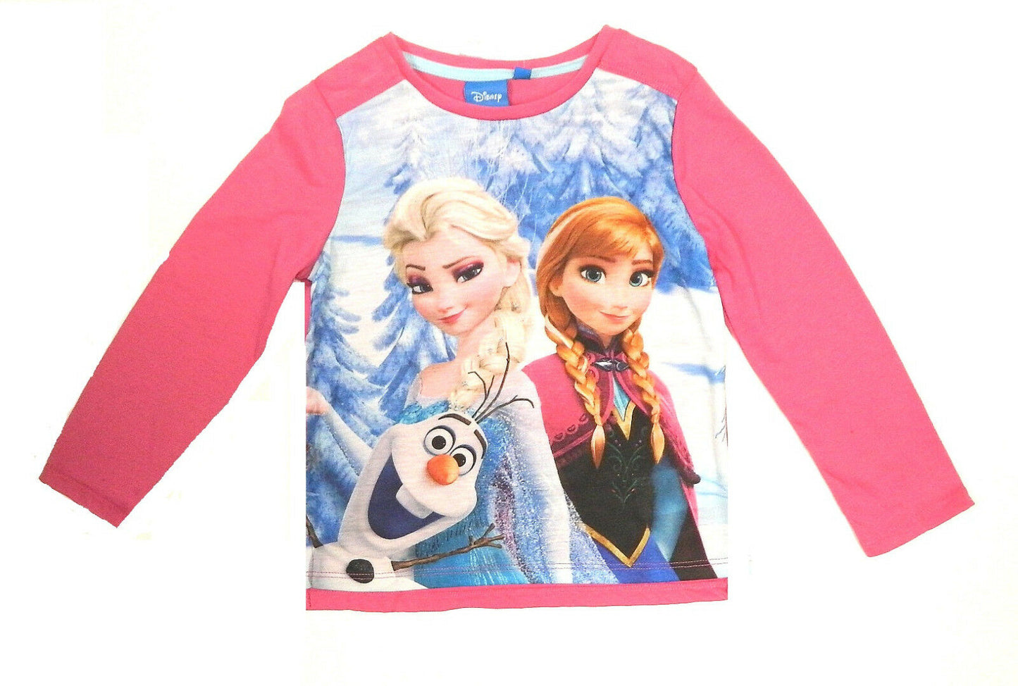 Children's Frozen Anna & Elsa Long Sleeve Fuchsia T-Shirt.Ages 3 To 8. ** Official Merchandise**