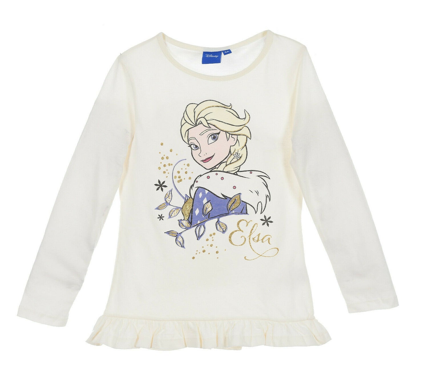 Children's  Frozen Elsa Off White Long Sleeve Elsa T-Shirt. Ages 3-8. ** Official Merchandise**