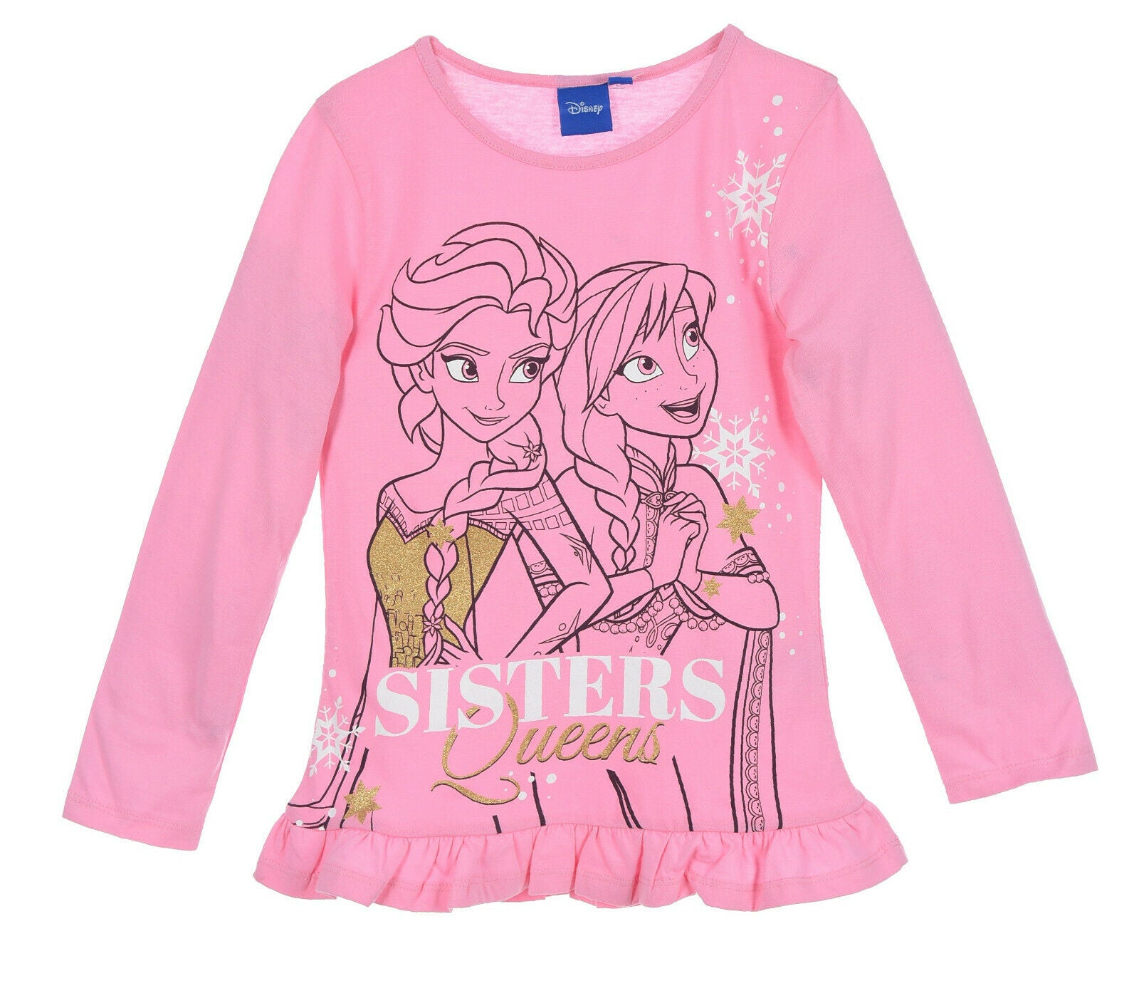 Children's  Pink Long Sleeve Anna & Elsa T-Shirt. Ages 3 To 8 ** Official Merchandise**
