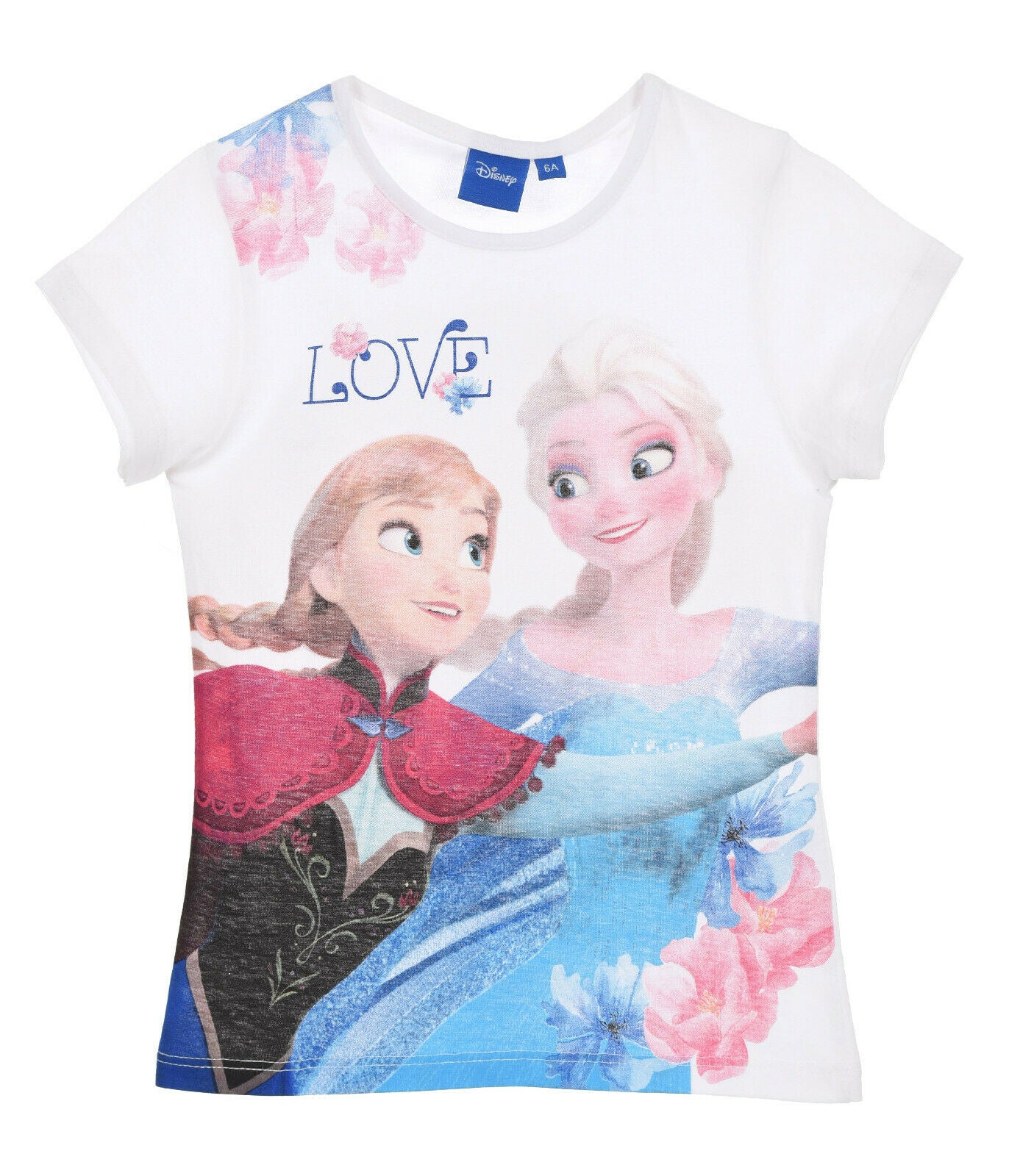 Children's Frozen White Anna & Elsa Short Sleeve T-shirt. Ages 3 To 8. **Official Merchandise**