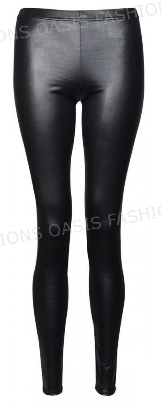 Ladies Wet Look Black Leggings. Available Sizes Small to Large (UK 8-14)
