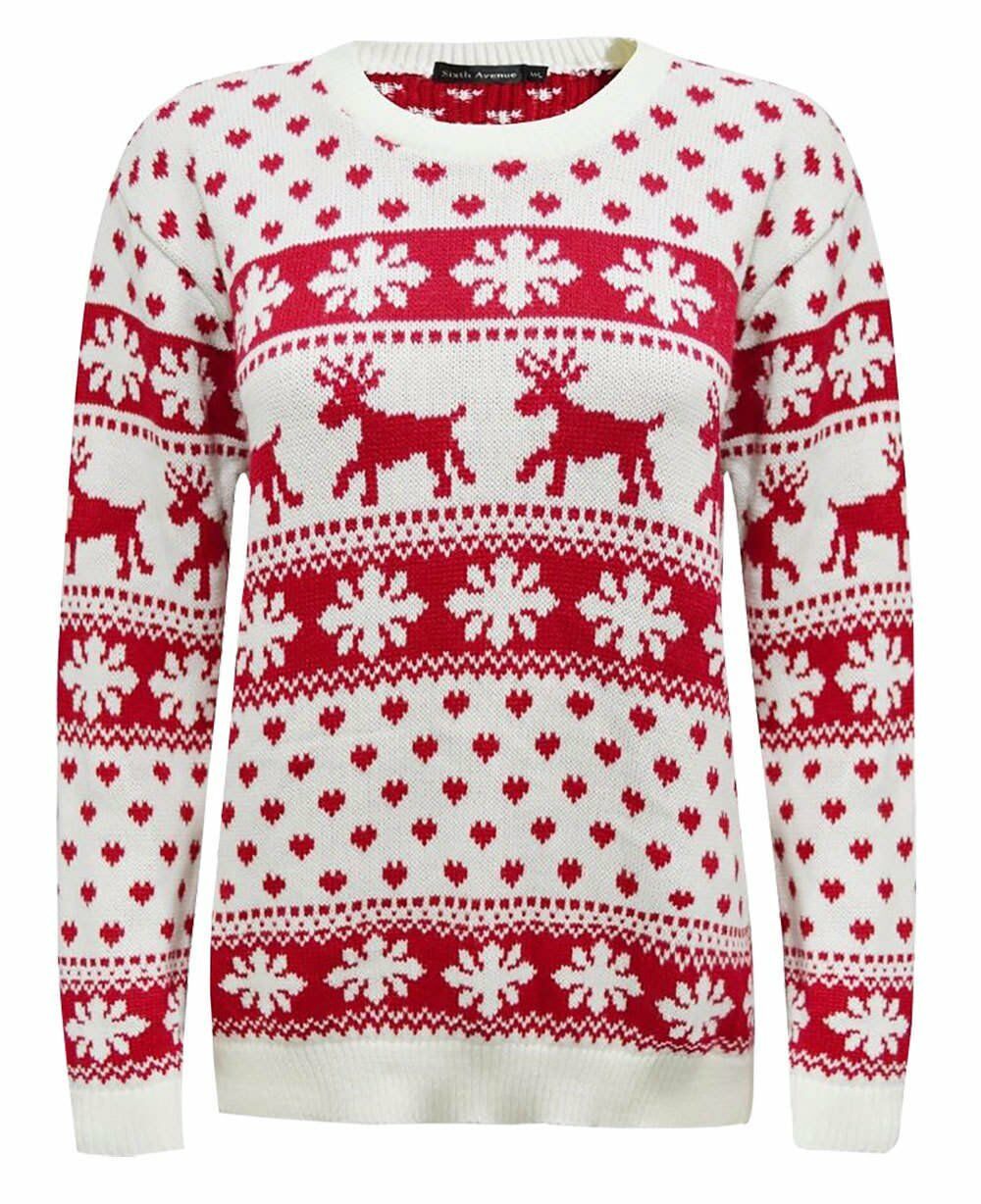 Children's Christmas Jumper In Cream With Red Reindeer, heart And Snowflake design.Ages 3-14.