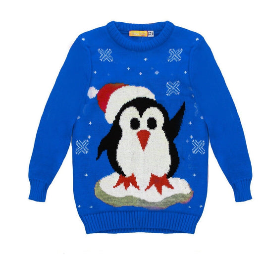 Children's Blue Penguin Christmas Jumper. Ages 3-14 Available.