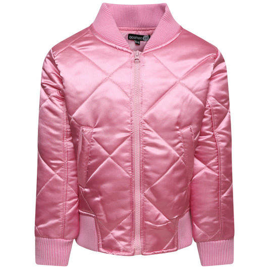Children's Baby Pink & Diamond Bomber Jacket.It Has An Elasticated Ribbed Collar, Waistband & Cuffs. Has 2 Front Pockets. Ages 5-16 Available.