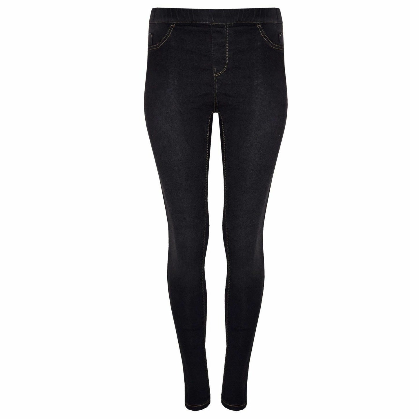 Ladies Black Denim Stretch Jeggings. They Have An Elasticated Waist And A stretch Fit. Sizes 20-28 Available.