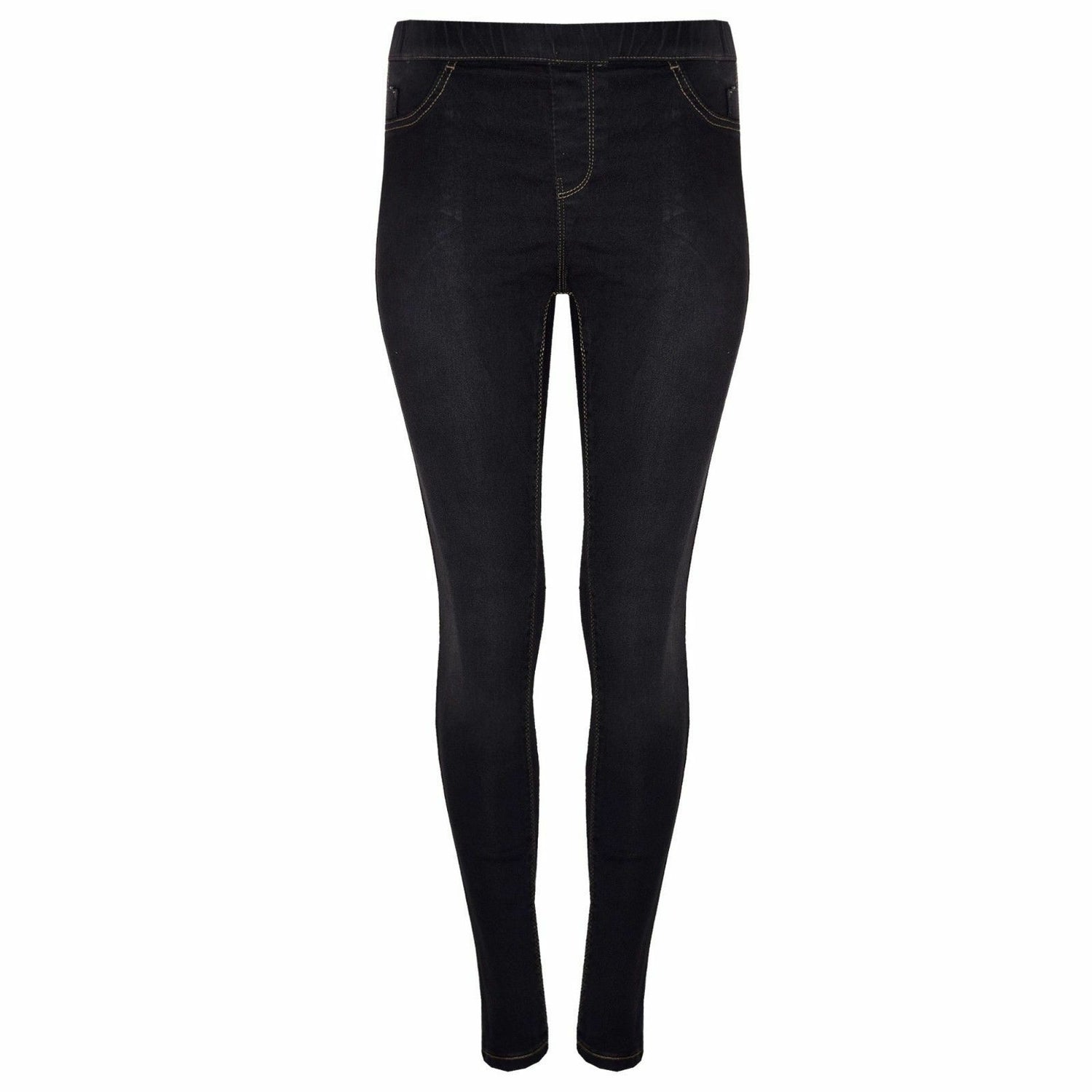 Ladies Black Denim Stretch Jeggings. They Have An Elasticated Waist And A stretch Fit. Sizes 8-18 Available.