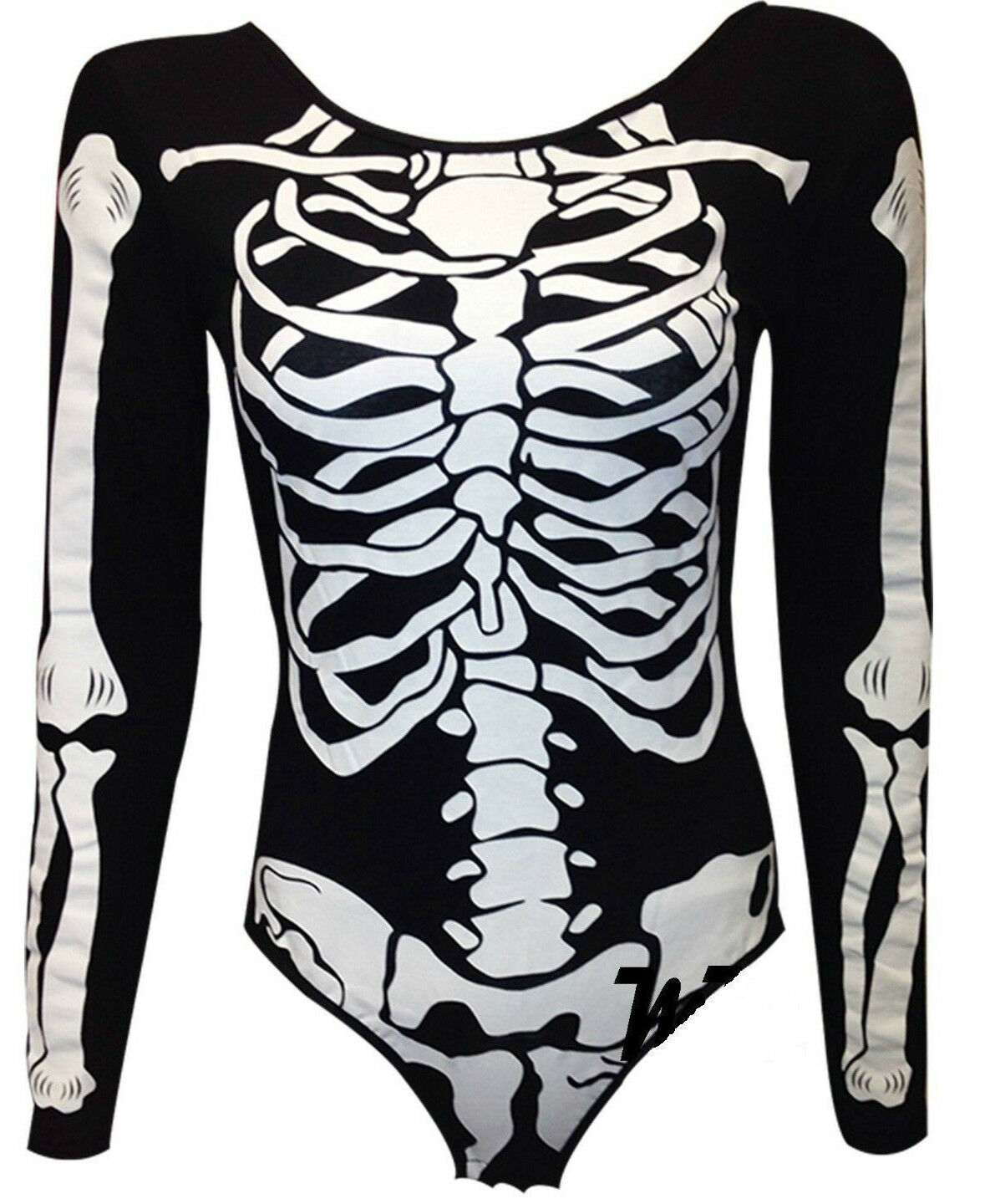 Ladies Halloween Skeleton Print Body Suit.