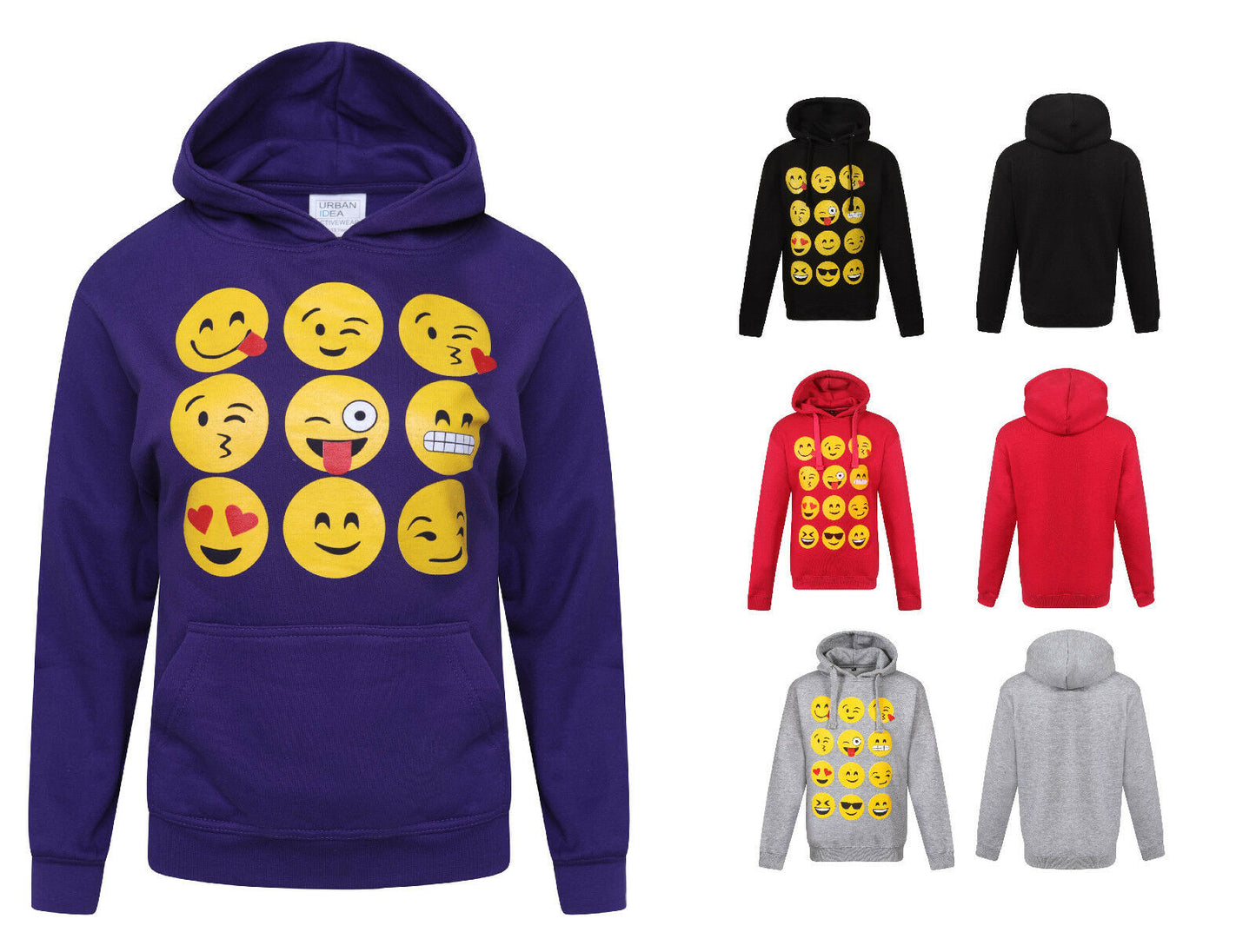 Children's Emoji Face Hoodies. Multiple Colours Available. Ages 9-13