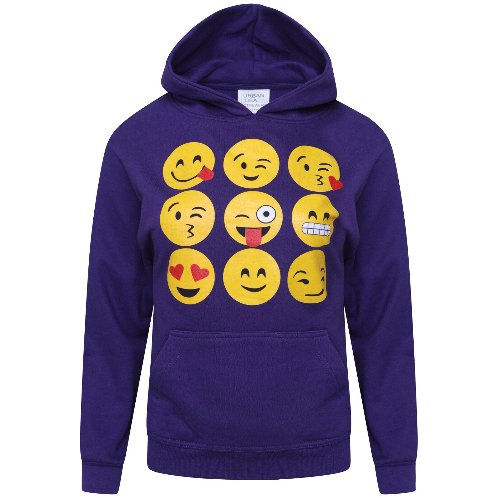 Children's Purple Emoji Face Hoody. Age 9-13