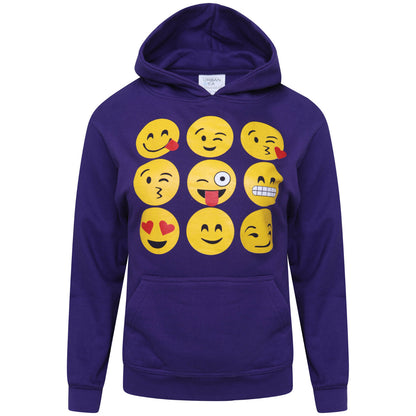 Children's Purple Emoji Face Hoody. Age 9-13