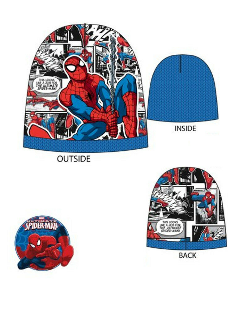 Spiderman Comic Blue Reversible Beanie Hat. These Are A size 4 To 8. Perfect For Any Gift Or Treat. This Product Is Official Merchandise