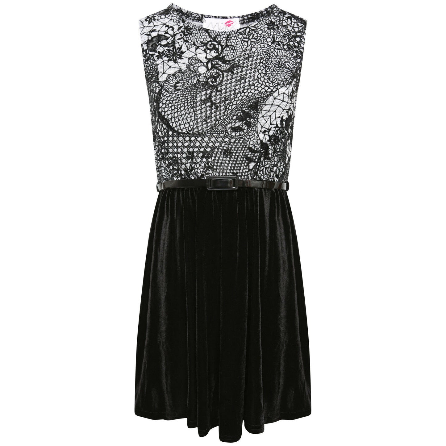 Sleeveless Formal Velour Belted Party Dress