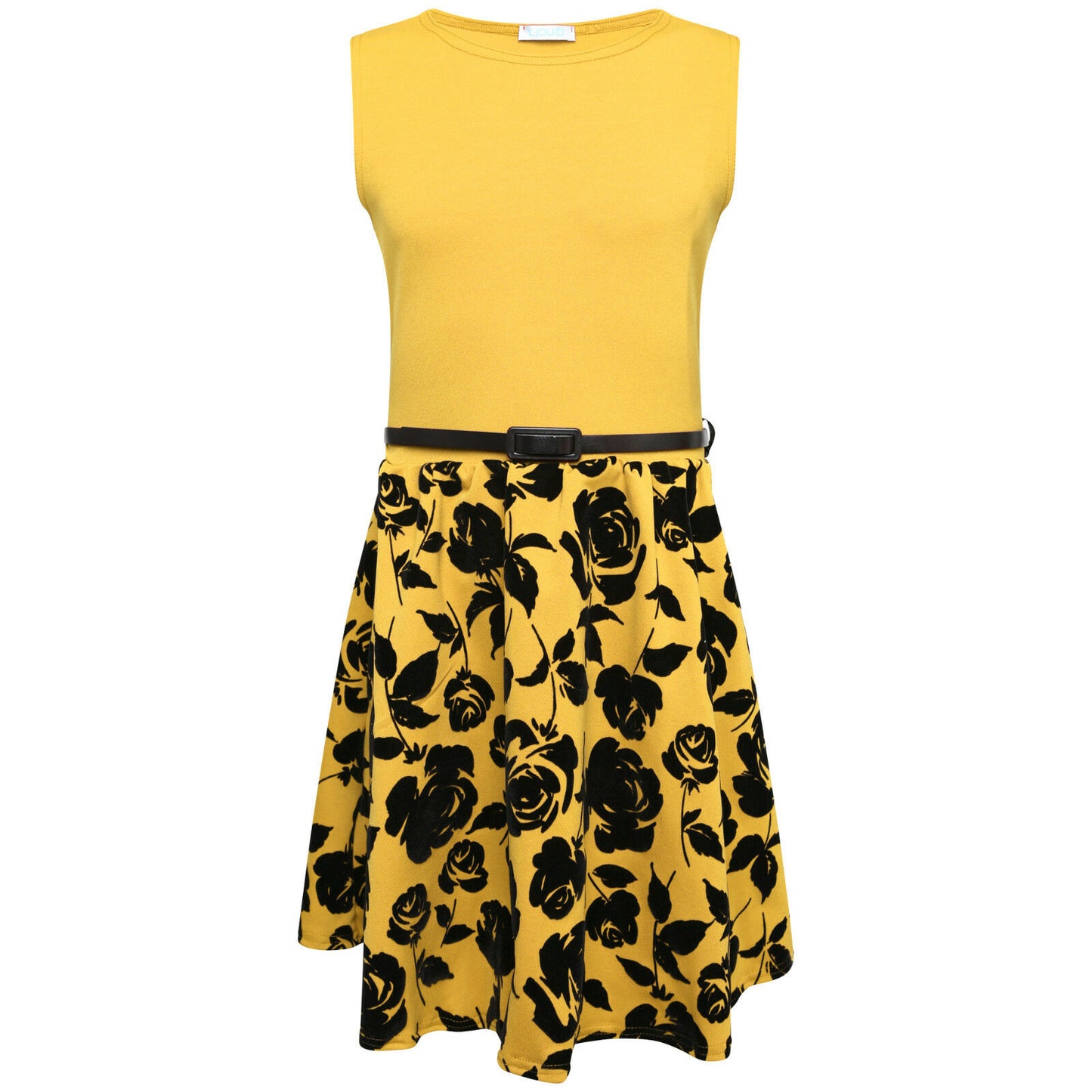 Sleeveless Formal Velour Belted Party Dress