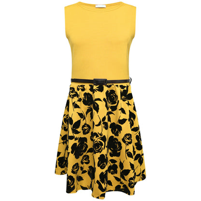 Sleeveless Formal Velour Belted Party Dress
