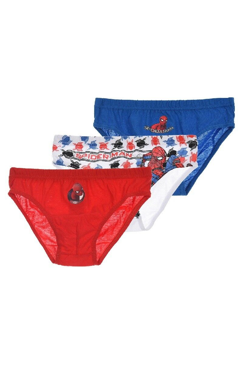 Spiderman 3 Brief Set There Is 3 Different Colours With A Different Design In Each Pack Ages 2-3, 4-5, 6-8, They are elasticated ribbed waist, 100% Cotton, Official Merchandise