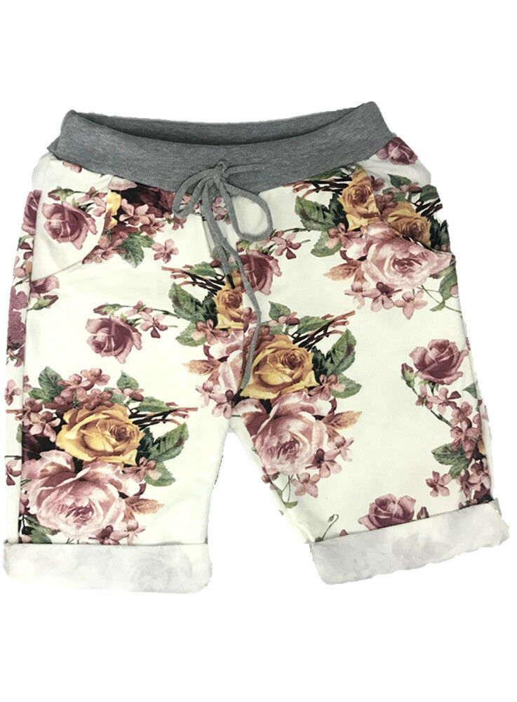 Ladies White & Dusty Pink Floral Shorts.
