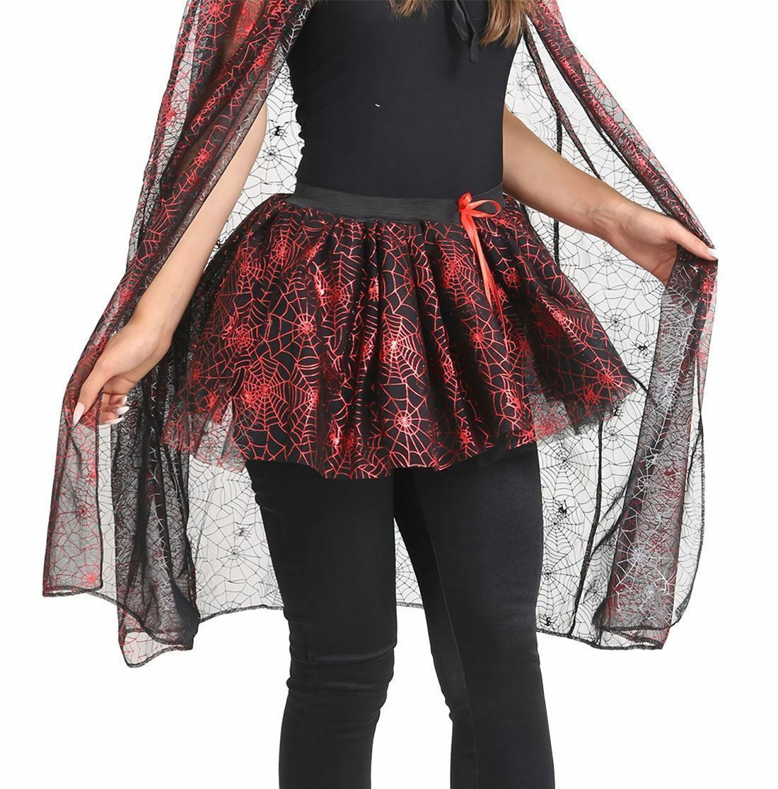 Black & Red Spider Web Layered Skirt.