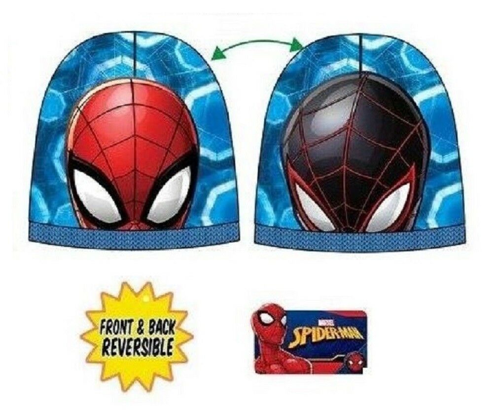 Marvel Spiderman Reversible Beanie Hat In Blue With Blue Rim.