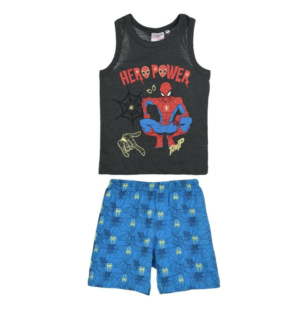 Boys Spiderman Pyjama Sets. Perfect For Any Spiderman Lover. This Is The Vest Top And Short Option In Blue In Ages 3 To 8. These Are Official Merchandise.