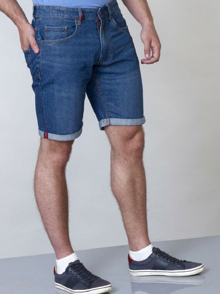Men's Denim Summer Shorts, Knee Length With A Roll Up Effect, 2 Pockets At The Front & Back, Black Denim & Blue Denim, 42" Waist To 56" Waist, Cotton Blend