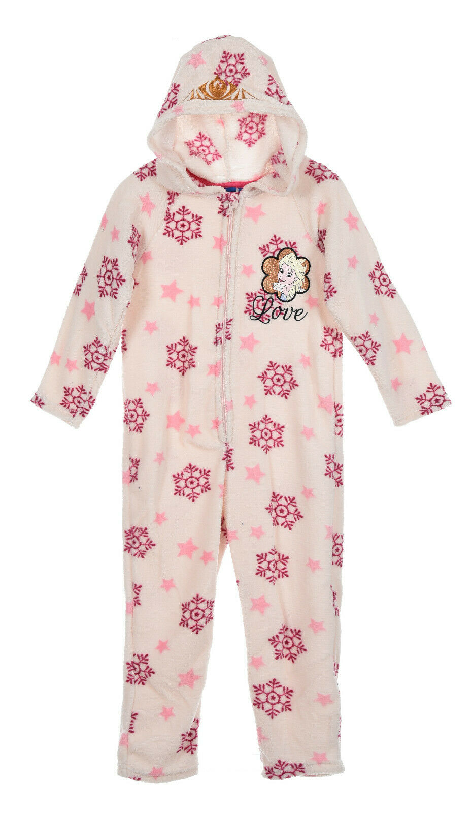 Disney Frozen Fleece Onsie In Cream With Pink Snowflake & Elsa Design. Ages 3-6 Available.