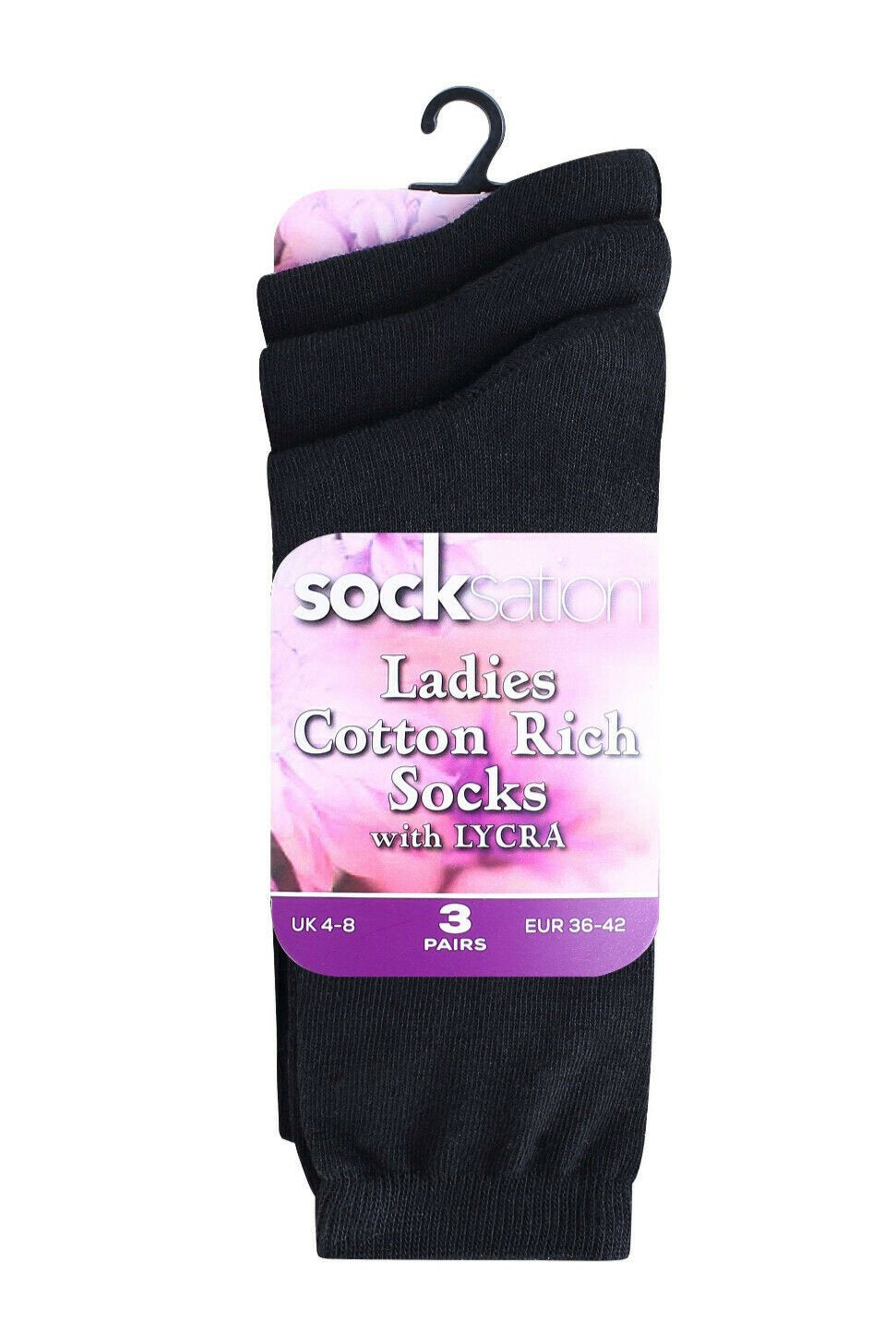 Ladies Black Cotton Socks 2 Pairs.