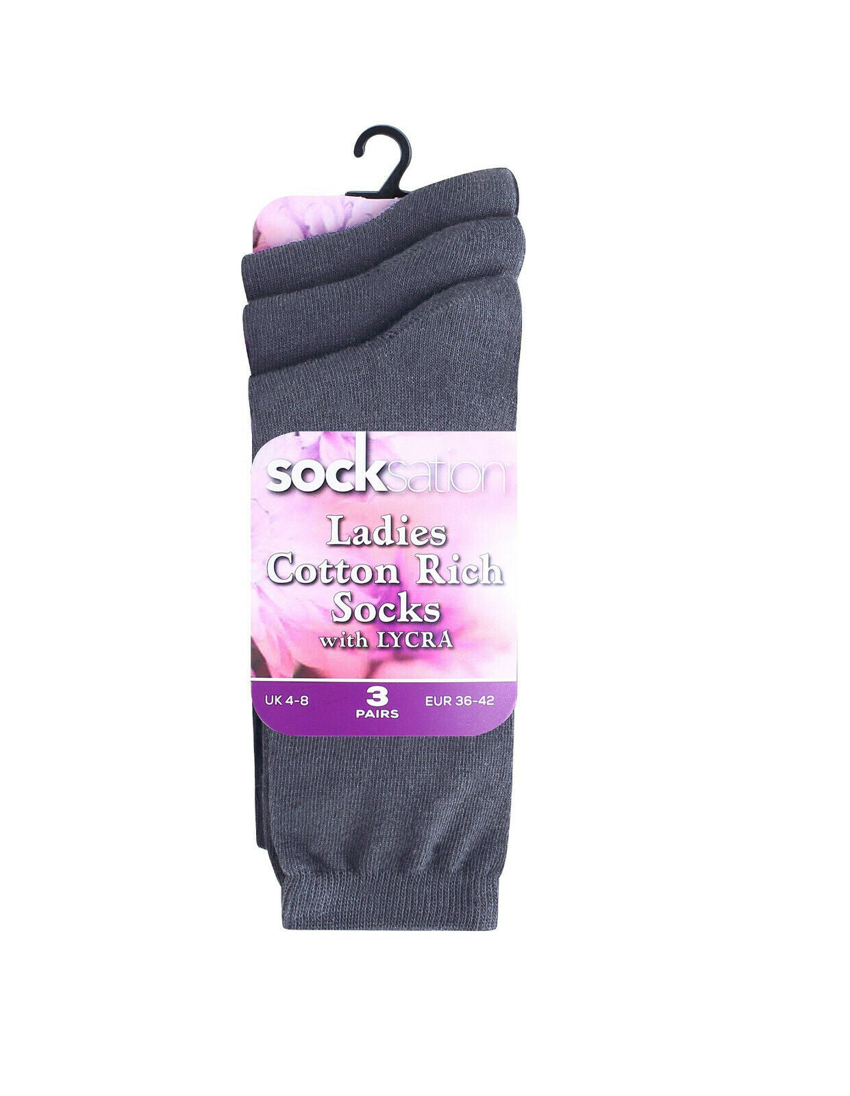 Ladies Charcoal Cotton Socks 2 Pairs.
