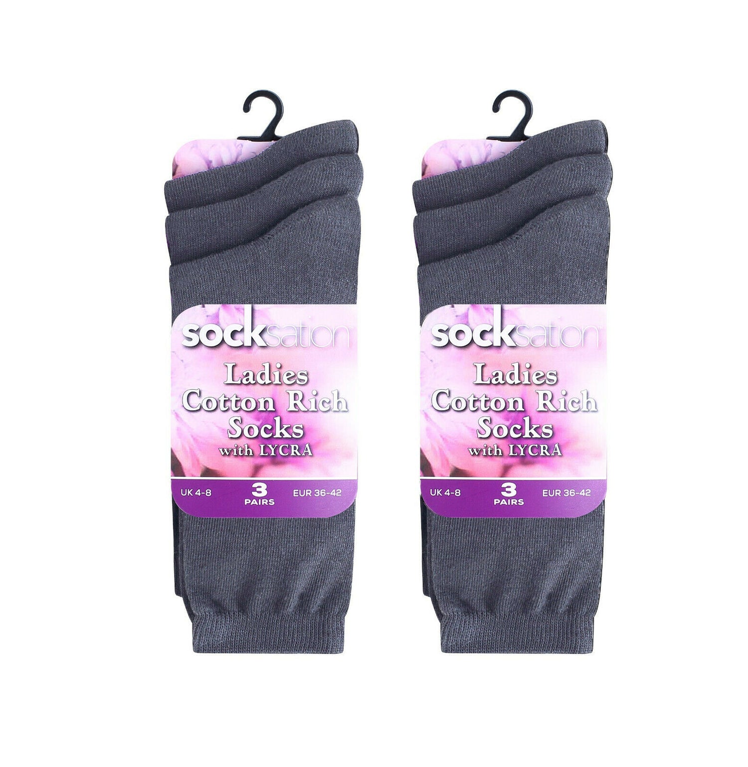 Ladies Charcoal Cotton Socks 6 Pairs.