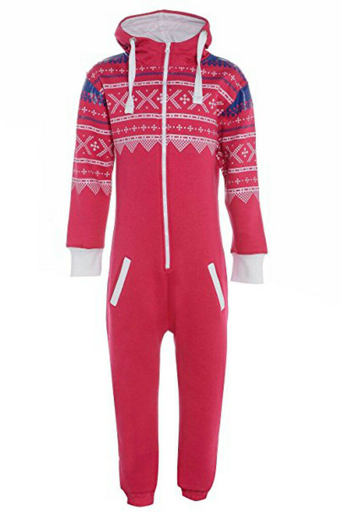 Adult Fuchsia Pink Aztec Design Onesie. Cotton Lined Hood With Fleece Lining In The Rest Of The Onesie. The Cuffs and Ankles Are Ribbed Elastic. These Are To Be Worn Loosely. Sizes Small To X- Large.